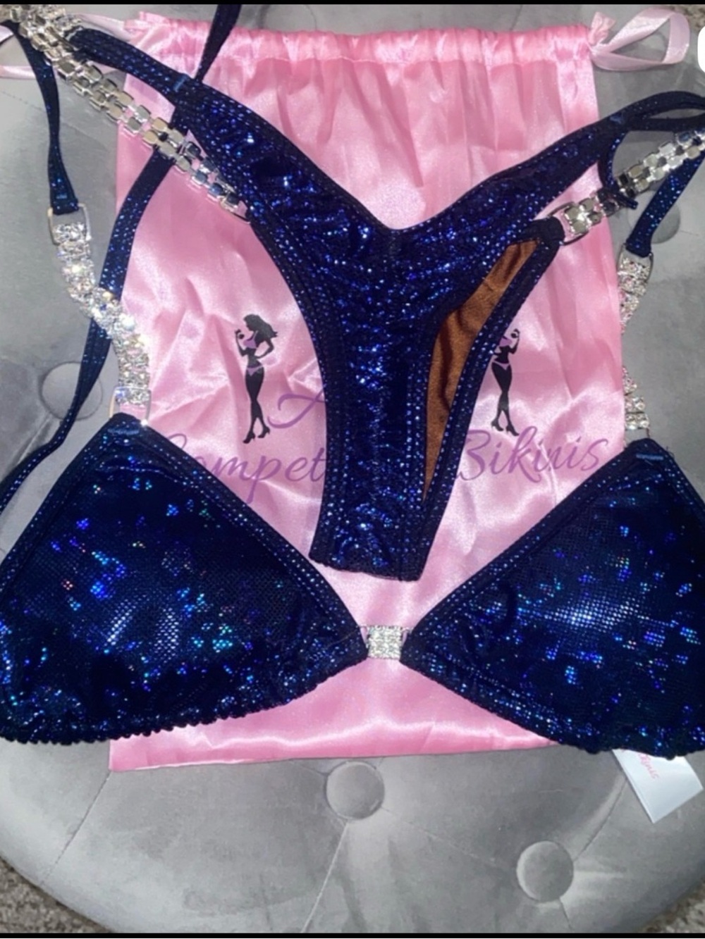 Sparkling Deep Blue Sequin Bikini Set with Crystal Straps